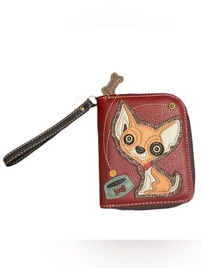 Chala Red Vegan Leather Chihuahua Dod Wallet Wristlet with Bone Charm Accent NWT
